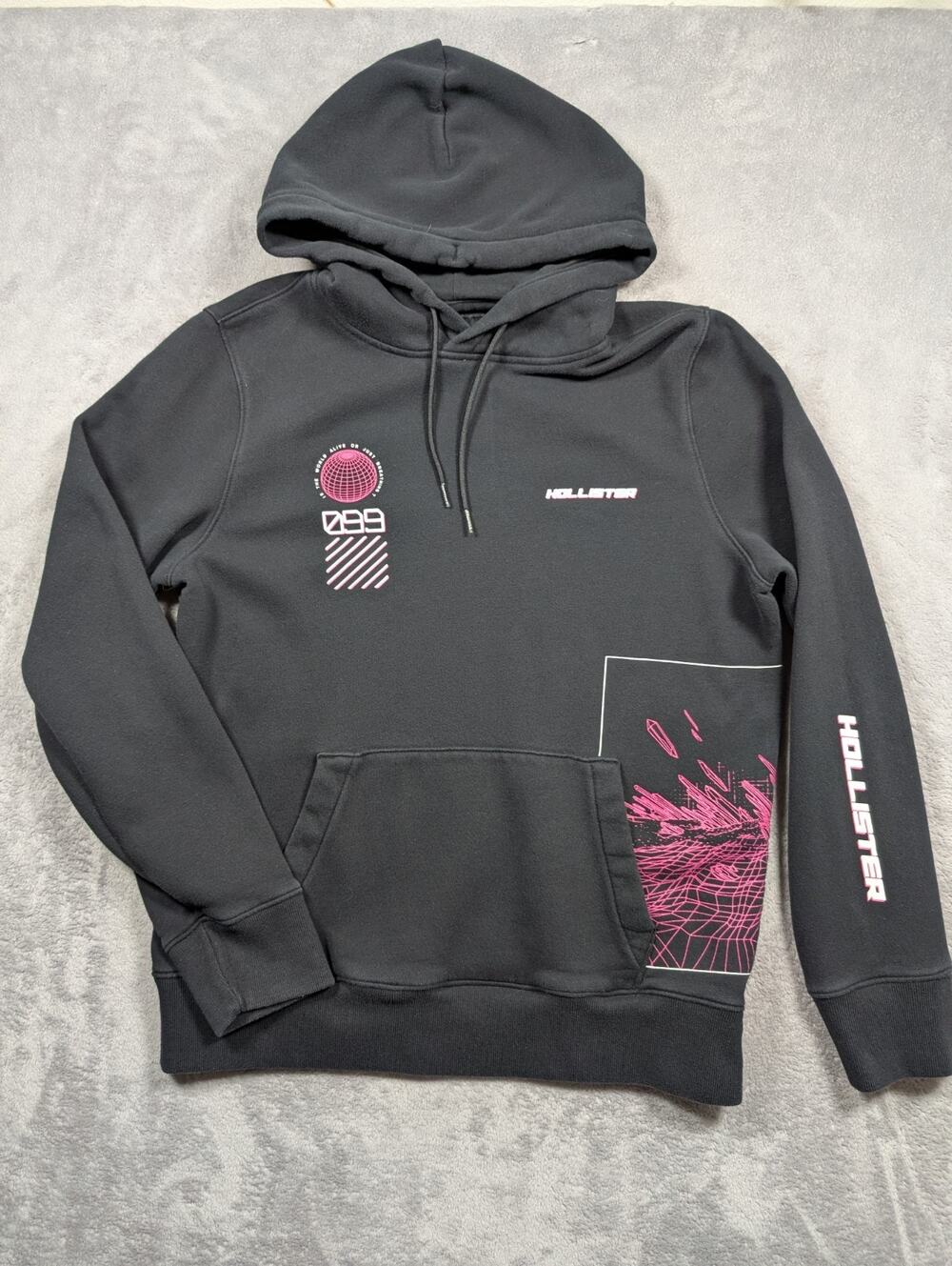 Hollister Sweatshirt Hoodie Mens Medium Black Graphic Casual Y2k Streetwear